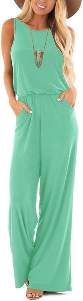 Lacozy Womens Casual Loose Sleeveless Spaghetti Strap Wide Leg Pants Jumpsuit Rompers
