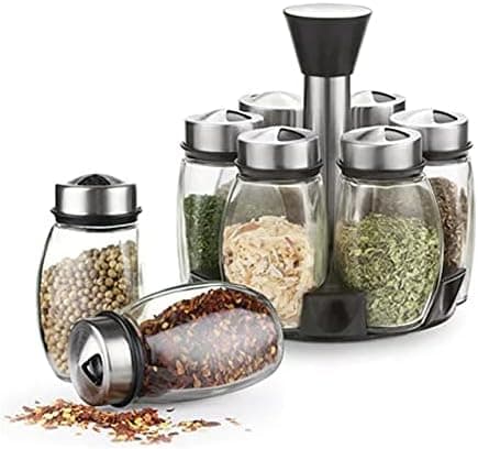 6-Jar Revolving Spice Rack Organizer - Spinning Countertop Herb and Spice Rack Organizer with 6 Glass Jar Bottles (Spice Not Included)