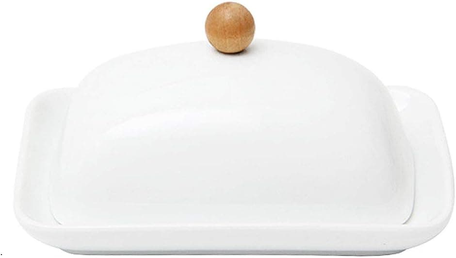 VanEnjoy Standard Size White Ceramic Butter Dish with Adorable Round Lid, Porcelain Container for Butter, Dinning Table, Kitchen, Cooking