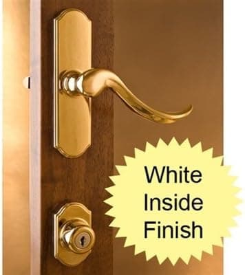 Normandy Bright Brass Surface Mount Lockset with Painted White Interior 3/4 Inch Thick Door