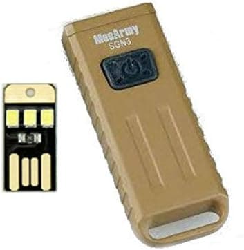 MecArmy SGN3 BUNDLE with a Gold Mini Rechargeable LED Flashlight, Rechargeable Lithium Polymer Battery, and a Mini USB Light