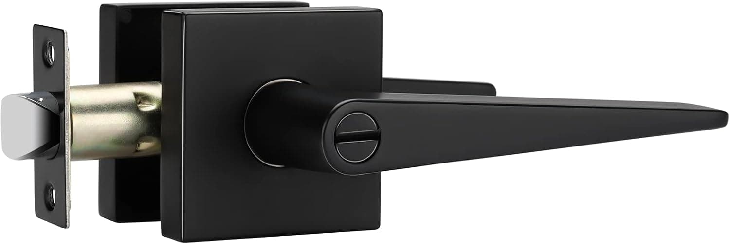 goldenwarm Black Interior Door Dandles, Matte Black Door Handle Interior, Black Privacy Lever Door Handle, Heavy Duty Interior Door Levers, Contemporary Square Black Bathroom Door Handles(1 Pack)