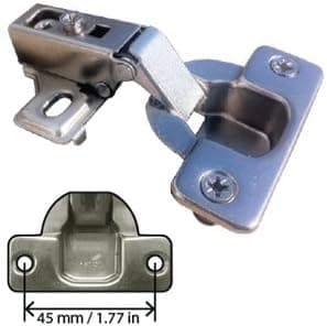 Concealed Cabinet Hinge, 1/2 Inch Overlay, Self-closing. W/Dowels. 125 Opening