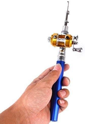 DORABO Mini Portable Pocket Rod Pen Shape Aluminum Alloy Fishing Rod with Pole Reel Combos (Blue)