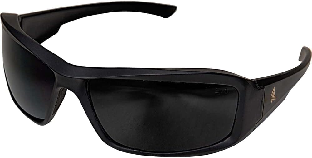 Edge XB136VS Brazeau Torque Wrap-Around Anti-Fog Safety Glasses, Anti-Scratch, Non-Slip, UV 400, Military Grade, ANSI/ISEA & MCEPS Compliant, 5.04" Wide, Matte Black Frame with Red E Logo / Smoke Lens
