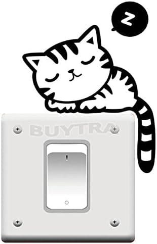 ensunpal store Cute Cat Nap Pet Light Switch Wall Decal Vinyl Stickers Black