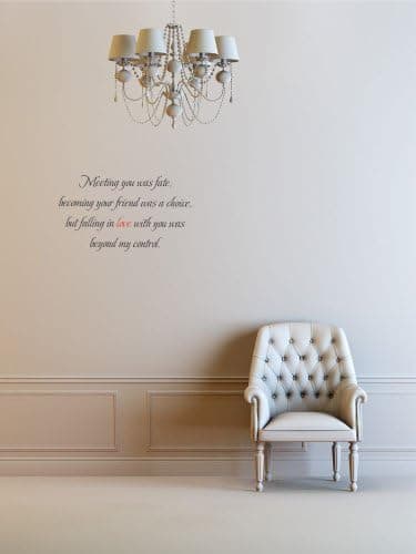 Decaltor Meeting You was Fate, Becoming Your Friend was a Choice, but Falling in Love with You was Beyond My Control. Vinyl Wall Art Inspirational Quotes and Saying Home Decor Decal Sticker