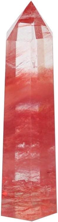 40-50mm Natural Rock Pink Rose Quartz Crystal Wand Point Healing Mineral Stone Gift Home Wedding Party Decoration Energy Stone (Red)