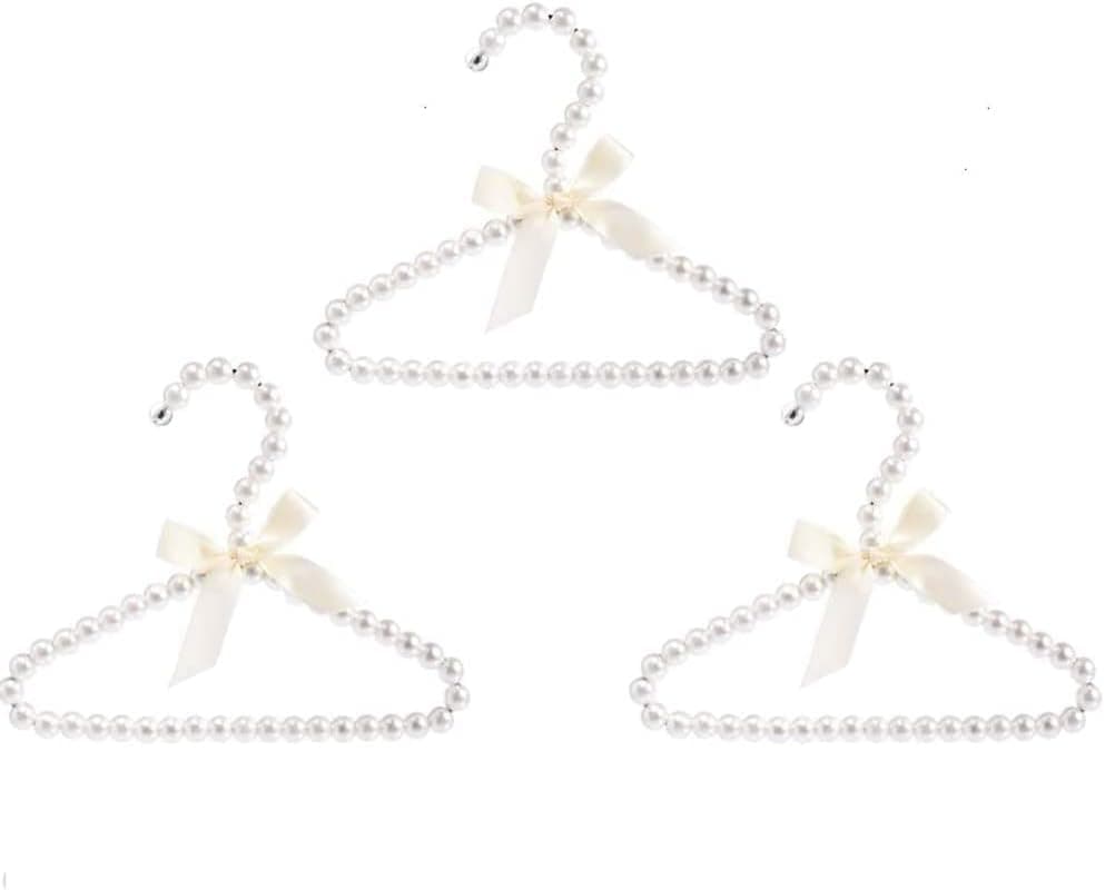 Clothes Hangers,White Bowknot Faux Pearl Bow Clothes Hangers Hook for Children Kids Women Girl Baby 3 Packs