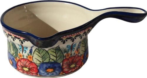 Polish Pottery Saucepan From Zaklady Ceramiczne Boleslawiec #269-149 Art Unikat Signature Pattern, Height: 3" Diameter: 5" Capacity: 17 Oz