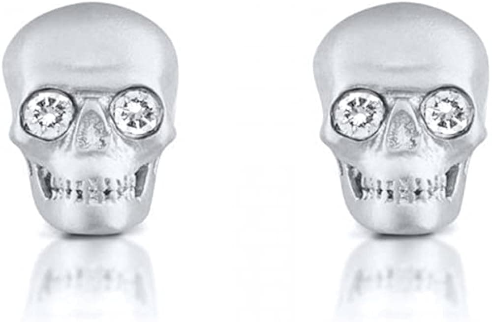 Punk Small Skull Head Stud Earrings S925 Sterling Silver Cubic Zircon Hypoallergenic Piercing for Women Girls Men 20G Tiny Cartilage Tragus Helix Screw Back Delicate Personalized Earring Studs Dainty Jewelry Gifts (Silver)