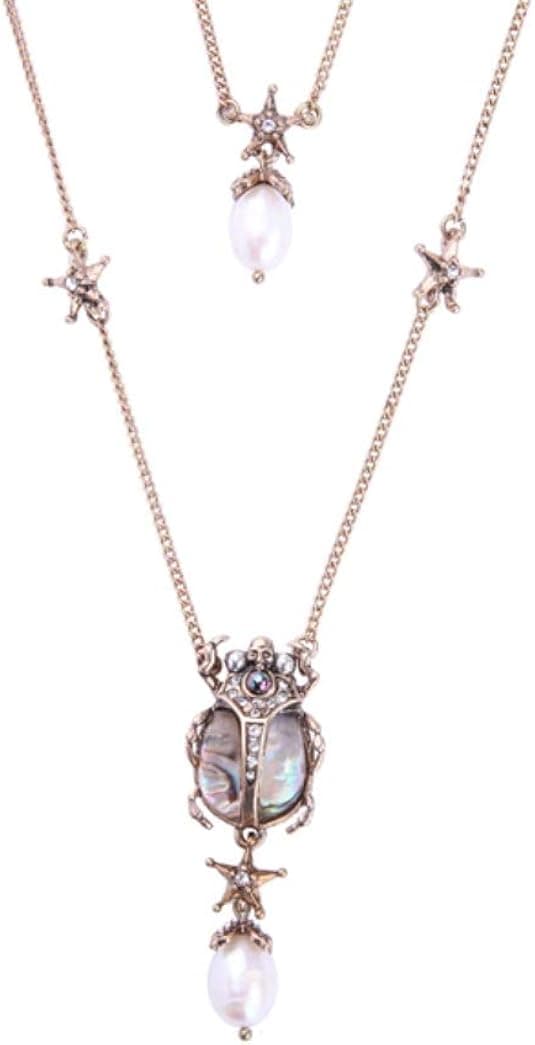 NORTHSTAR PEARLS AND JEWELRY: Beetle Scarab Insect Fashion Necklace for Adults Vintage Gold-Tone, Victorian Style. A Skull and Stars Necklace.