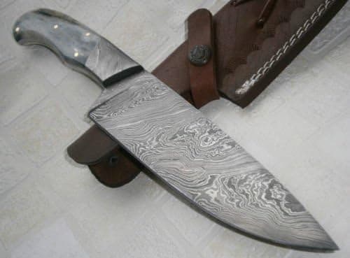 CF-36 Handmade Damascus Steel Chef Knife – Solid Colored Bone Handle with Damascus Steel Bolsters
