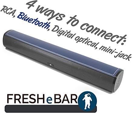 Bluetooth Leather Television Sound Bar - FRESHeBAR TV Soundbar - 24 inch, 90 Watt with Built-in Subwoofer – Grey / Blue Leather