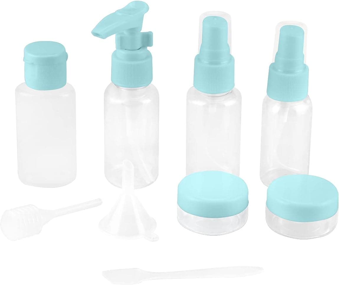 Travel Bottle Set 11 PCS Spray Bottles Travel Kit Clear Packaging Plastic Airplane Travel Size Bottle Kit for Essential Oils Lotion Shampoo(Blue)