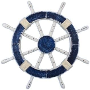 Hampton Nautical Rustic Dark Blue Ship Wheel, 18"