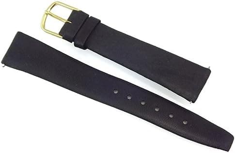 KREISLER 18mm Smooth Black Calfskin Leather Replacement Watch Strap / Band with Gold Tone Buckle
