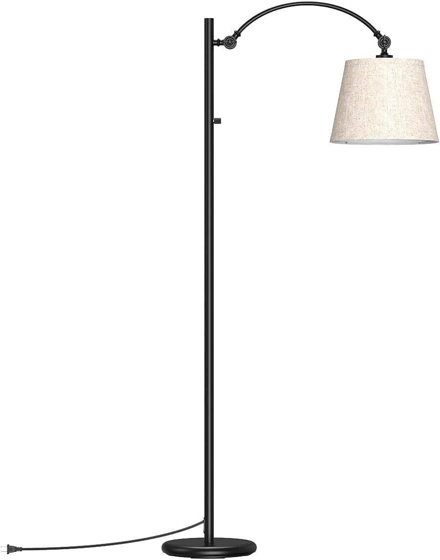 Floor Lamp for Living Room，Modern Lamp with Rotary Switch, Adjustable Tall Standing Reading Lamp with Hanging Linen Shade for Bedroom, Office, Black（3 Color Temperatures Bulb Included ）