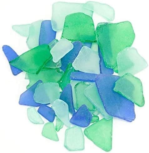 Sea Glass | Green Light Blue & Cobalt Blue Colored Sea Glass Mix | 11 Ounces of Sea Glass for Art Crafts and Decor | Sea Glass Bulk