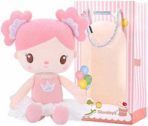 Gloveleya Baby Girl Gifts Rag Doll Soft Plush Candy Girl Pink 15" with Gift Bag