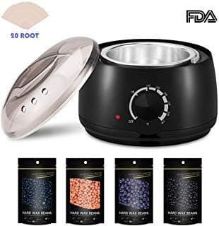 Wax Warmer Hair Removal Kit, Professional Wax Heater Pot Self-Waxing Spa 4 Flavors Hard Wax Beans + 20 Wax Applicator Sticks Upgraded Temperature Setting Electric Wax Heater Home Waxing (Advanced)