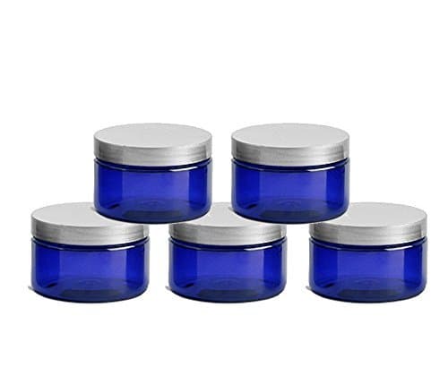 6 Cobalt Blue Low Profile 2 Oz Jars PET Plastic Empty Cosmetic Containers, Silver Pearl Caps, Sugar Scrub, Powder, Body Cream, Lotion, Beads by Grand Parfums