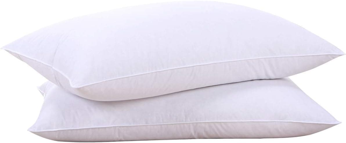 puredown Goose Down Feather White Pillow Inserts, 100% Cotton Fabric Cover Bed Pillows, Set of 2 Standard Size