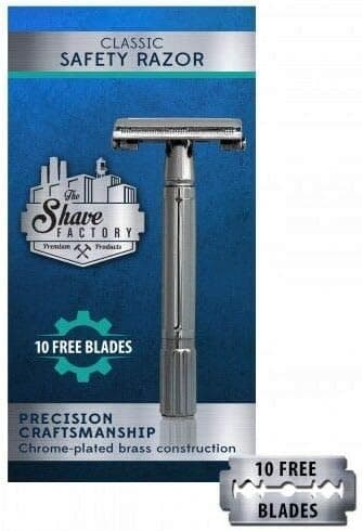 Shaving Factory Twist to Open Double Edge Safety Razor and 10 Blades