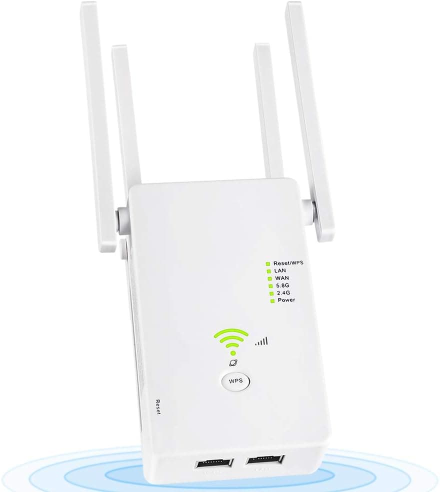 1200Mbps WiFi Range Extender,Wireless Internet Signal Booster with 4 Advanced External Advanced Antennas,2.4GHz & 5GHz Dual Band Repeater/AP/Router Mode,Supporting WPS One Button Setup(Small).