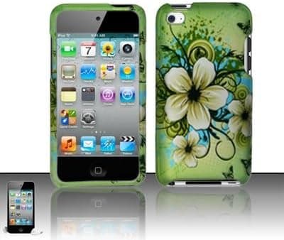 iPod Touch 4th Generation, Rubberized Green Hawaii Flower Protector Case