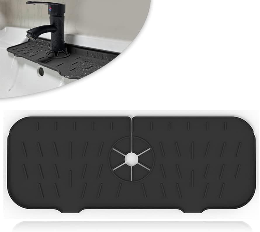 Silicone Faucet Pad Kitchen Sink, Splash Resistant Bathroom Faucet Water Pad, Drip Resistant Splash Resistant Countertop, Sink Drain Pad Behind Faucet, Dry Countertop Granite Bar RV [Black]