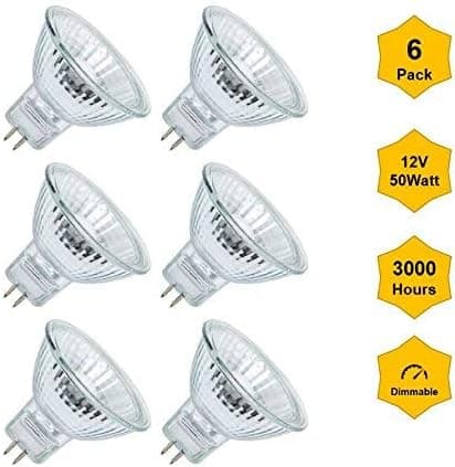 6pack MR16-12V-50W Halogen Bulb GU5.3 EXN Professional Quartz dichroic Reflector UV Stop Tempered Glass Cover dimmable for Indoor Outdoor spot Lights