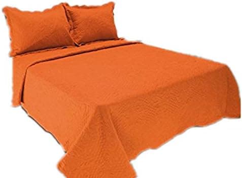 ALL FOR YOU 3PC Reversible Quilt Set, Bedspread and Coverlet-Orange Color (Orange, Full/Queen)