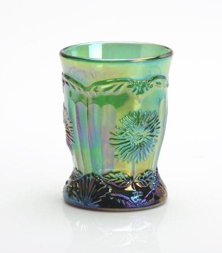 Hunter Green Carnival Glass Dahlia Flower Pattern Tumbler Made By Hand in Ohio