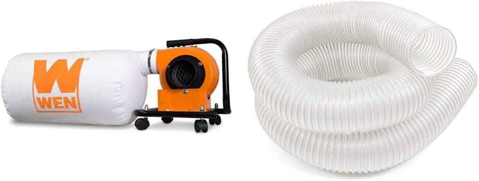 WEN DC3401 5.7-Amp 660 CFM Rolling Dust Collector with 12-Gallon Bag and Optional Wall Mount, Black & 28200 Universal Dust Extractor Hose, 4-Inch x 10-Feet