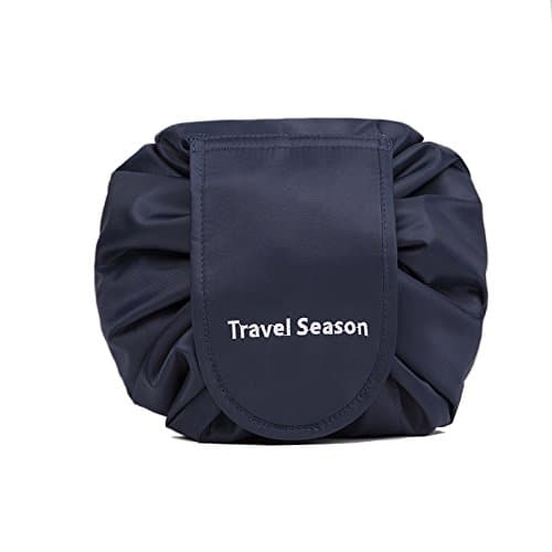 Travel Portable Cosmetic Makeup Bag Pouch Waterproof Drawstring Bag Organizer Toiletry Bags for Women Girl,Fashion Design Navy Blue And Pink (blue)