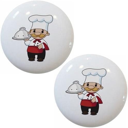 Set of 2 Chef Ceramic Kitchen Cabinet Drawer Knobs