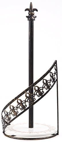 Home Essentials Home Essentials 12.5" Brushed Metal Fleur-de-lis French Lily Ribbon Paper Towel Roll Holder Stand, Black