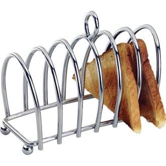 Win Ware Chrome 6 Slice Stainless Steel Toast Rack Victorian Design with Ball Feet and Loop Carry Handle