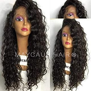 Maycaur 150 Density Curly Synthetic Lace Front Wigs Black Loose Curly Hair Glueless Lace Wigs for Women Black
