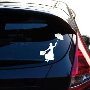 Mary Poppins Flying with Umbrella Decal Sticker for Car Wall Window (5.5" inches (Black)