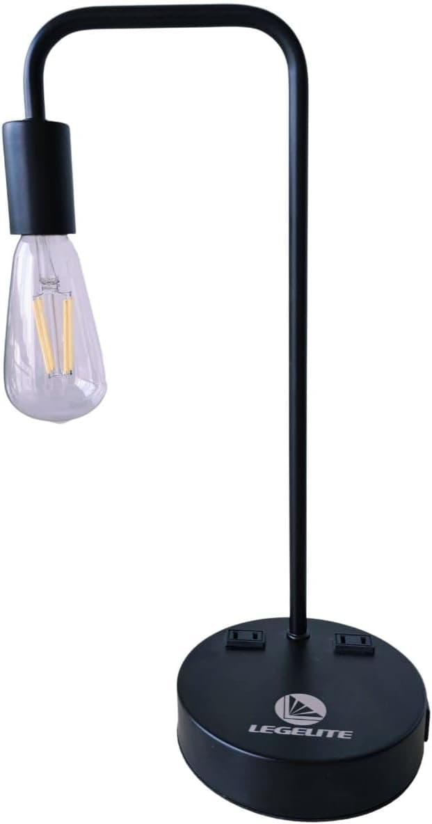 LEGELITE Desk Lamp, Industrial Touch Control Table Lamp with 2 USB Charging Ports and 2 Power Outlets, 3 Way Dimmable Vintage Nightstand Lamp for Living Room, Bedroom, Office, 6W LED Bulb Included