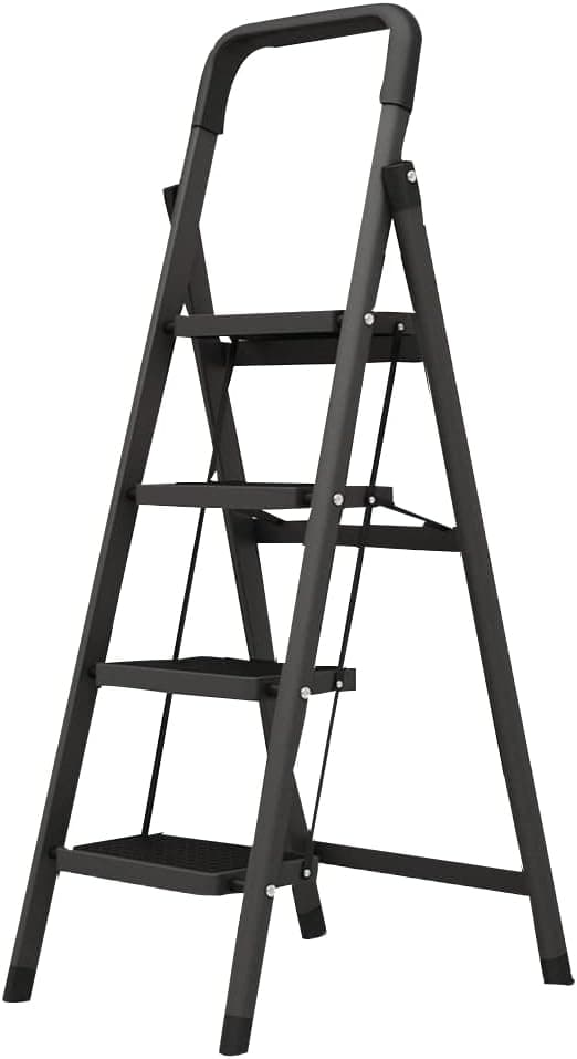Folding Ladder Anti-Slip Platform Portable Steel Frame for Adults with Anti-Slip Pedal, Portable Sturdy Steel Ladder with Handrails, Perfect for Kitchen & Household