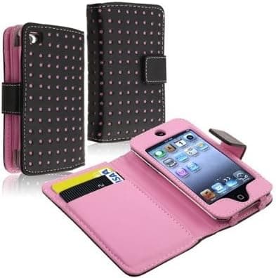 CE Compass Classic Dot Flip Leather Card Holder Wallet Case Cover Pouch for iPod Touch 4 4G (Pink)