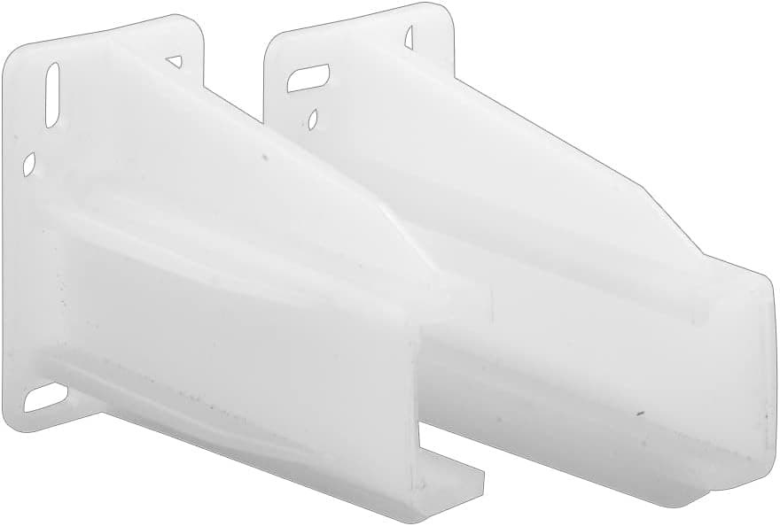 Prime-Line R 7227 Rear Drawer Track Back Plate – Support and Maintain Alignment of Bottom/Side Mounted Drawer Glides, 5/16 in. x 7/8 in., Plastic, White, 1 Pair (1 LH, 1 RH)
