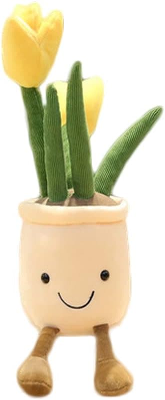 Tulip Flower Plush Cute Plant Potted Stuffed Plant Toy Gift for Kids,13.8" Yellow