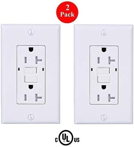 [2 Pack] LGL 20Amp 125V GFCI Duplex Self-Test Receptacle Outlet, Tamper Resistant, Weather Resistant, UL listed, 2 LED Indicator lights, End-of-life Alarm, Wall Plates & Screws Included, White