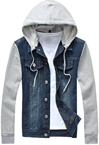 Lavnis Men's Denim Hoodie Jacket Casual Slim Fit Button Down Jeans Coat