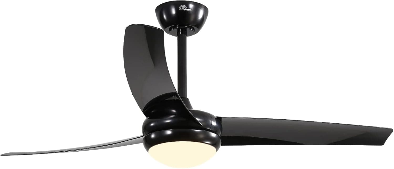 Sofucor 52" Black Ceiling Fan Indoor with Light and Remote Control, 6-Speed, 3-Timer with Quiet Energy Saving, 3 blades Ceiling fan with Remote, Bright Black, ABS