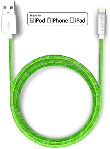 Pawtec Lightning to USB Charge Sync Cable Apple MFi Certified 6.6 Feet / 2 Meter Extra Long Braided for iPhone Xs/XS Max/XR/X / 8/8 Plus / 7/7 Plus / 6s 6, iPad Pro/Air/Mini (Lime Green)